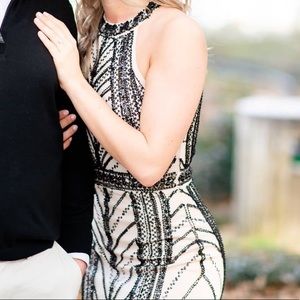 NEW.Only worn ONCE.Black Beaded Detail Nude Dress